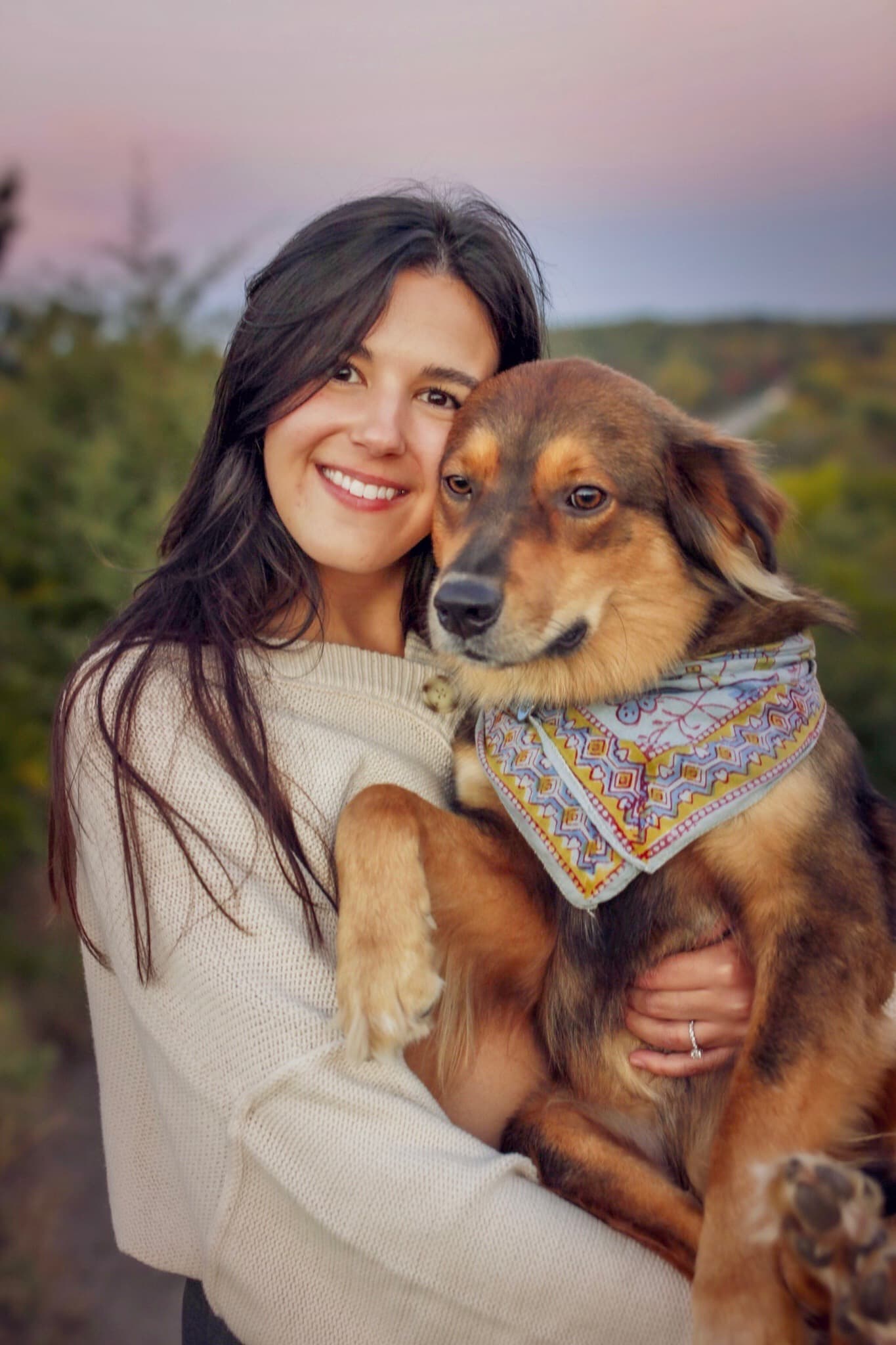 The founder and maker behind 8birds, with the studio dog