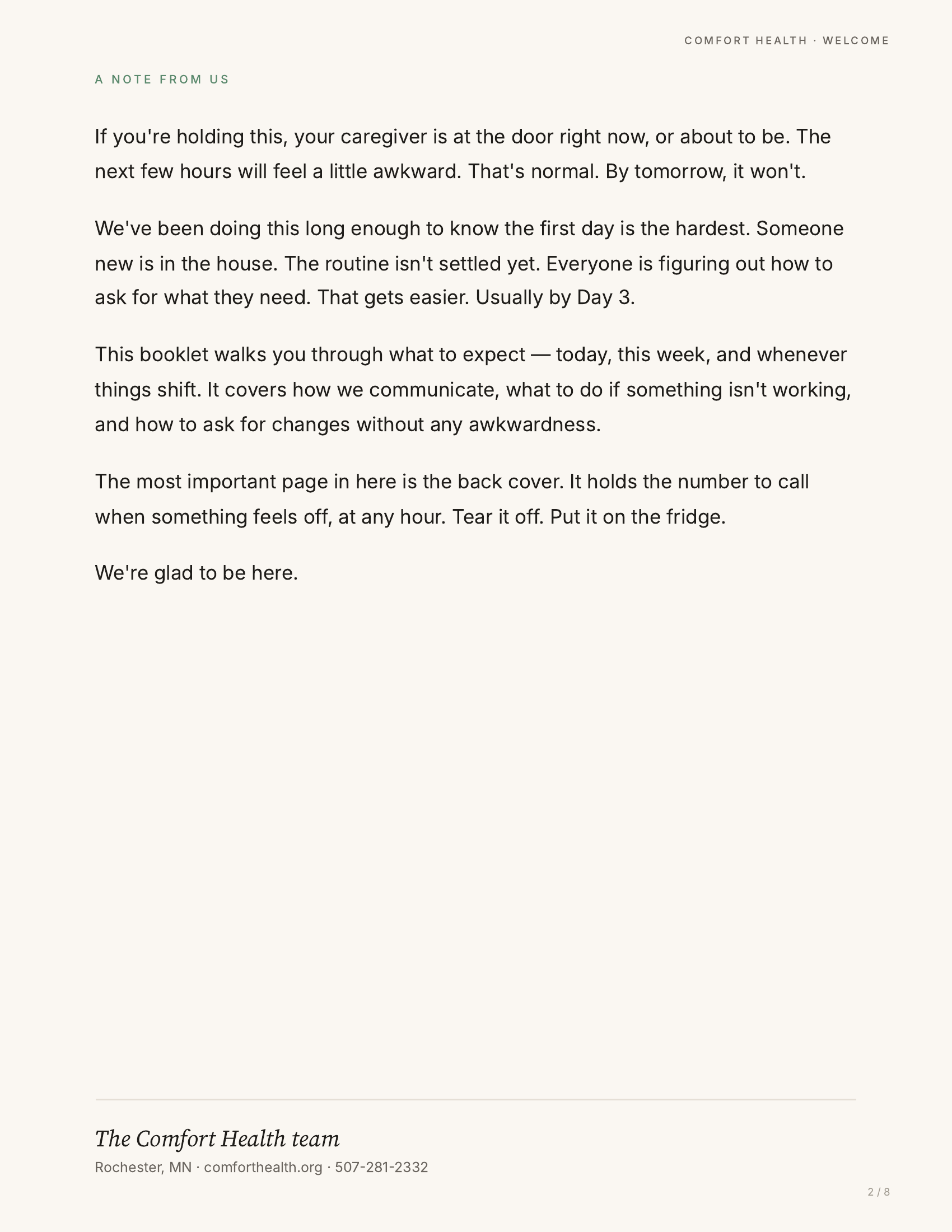 Page 2 — A note from us