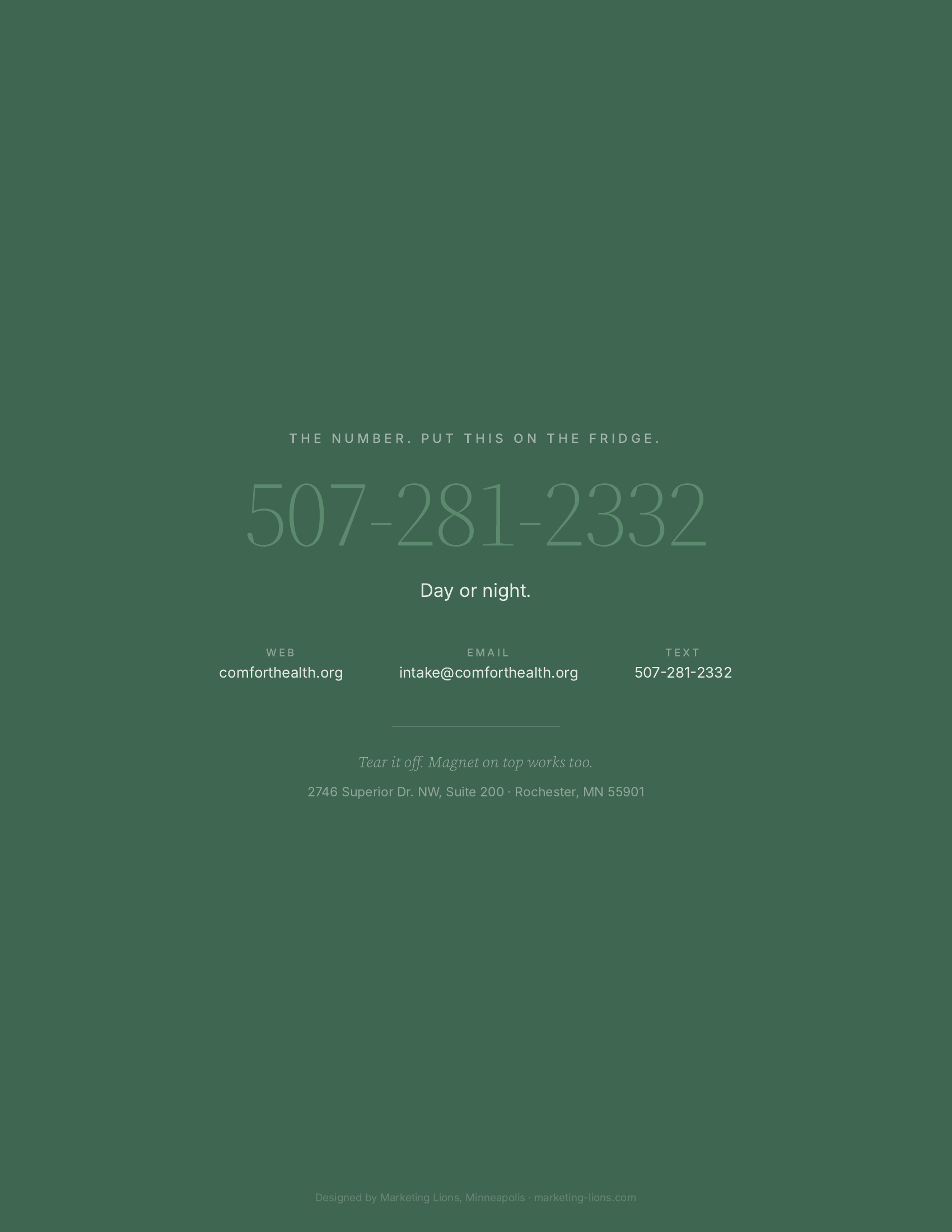 Welcome packet back cover — the kitchen-fridge phone number