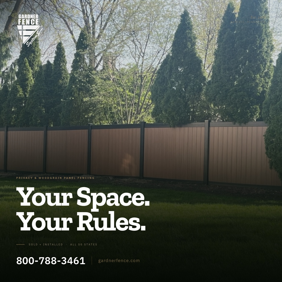 Gardner Fence — paid social, privacy-fence creative · vinyl panel privacy fence