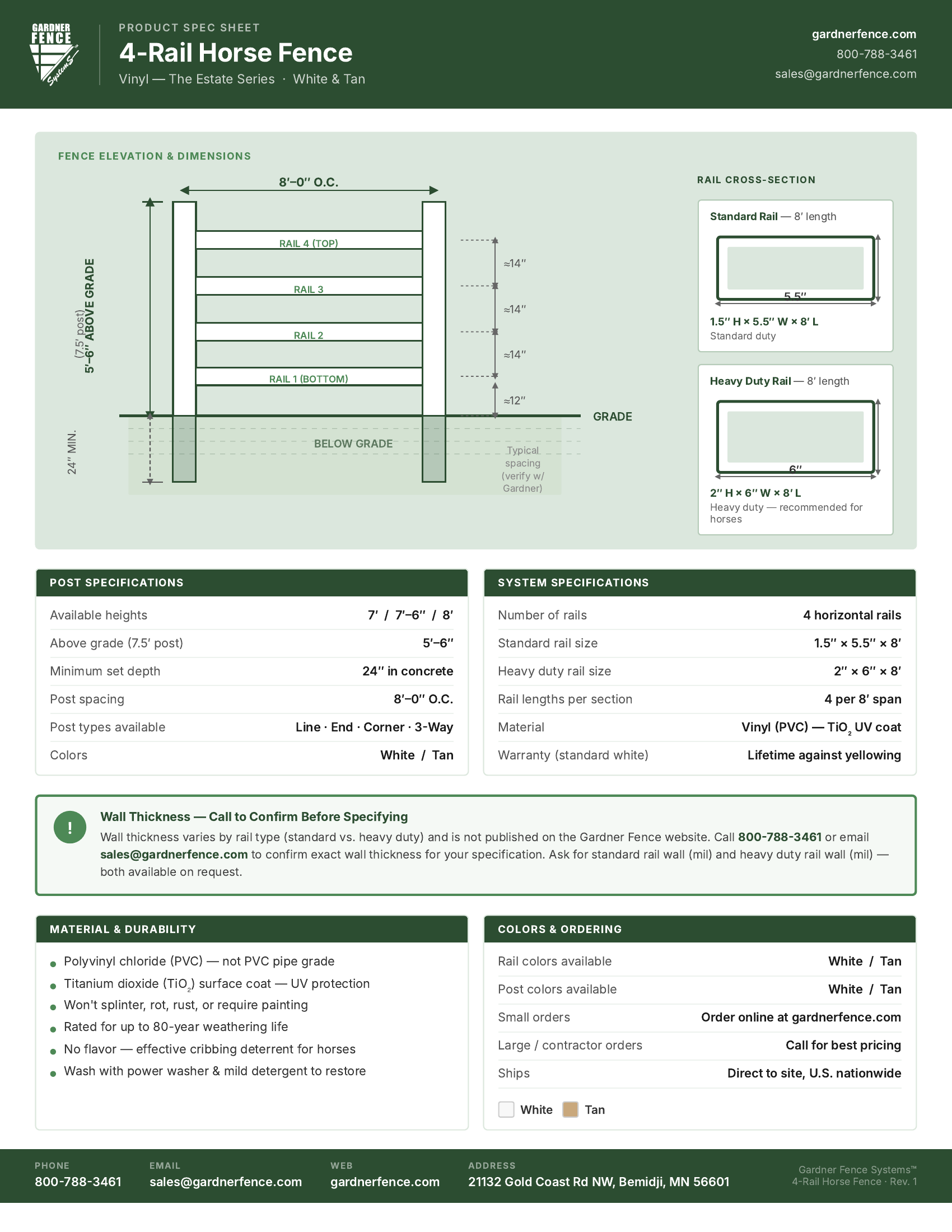 Gardner Fence — 4-rail horse fence spec sheet
