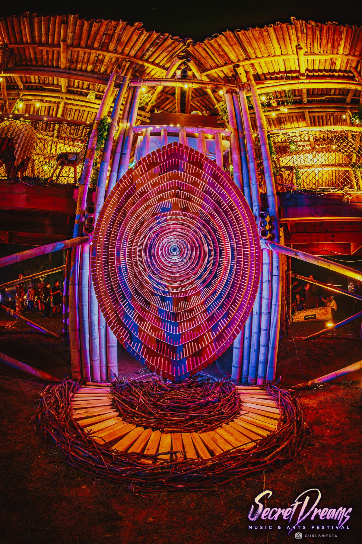 Circular LED portal stage in red and orange